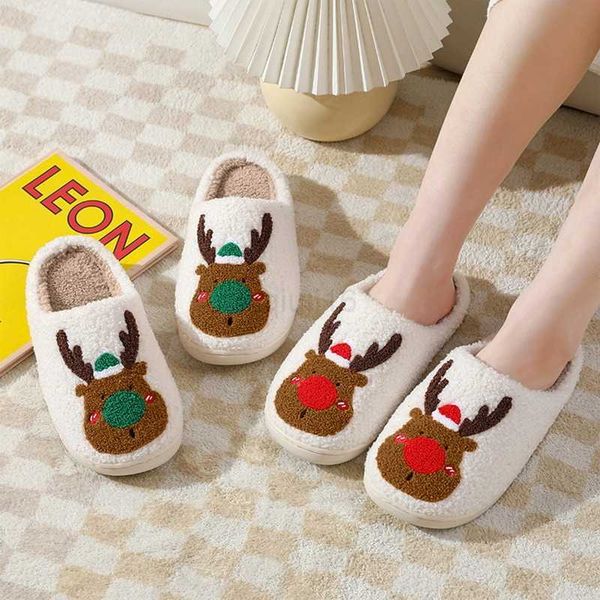 

slippers comemore new christmas moose cotton men slippers female autumn winter home couples warm home plush ladies shoes furry flip flops, Black