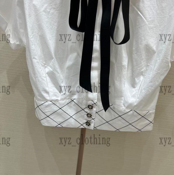 

2022 summer highend girls tshirts newly womens blouses and shirts 2022 new ftter collar embroidered shortsleeved cotton s4592787, White