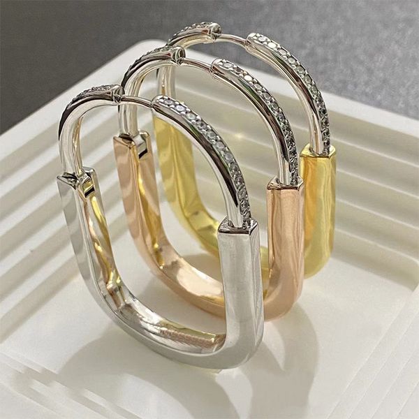 

2023 new women's luxury silver padlock earrings tiff lock women's love t earrings padlock luxury rotating diamond open irregular g, Golden;silver