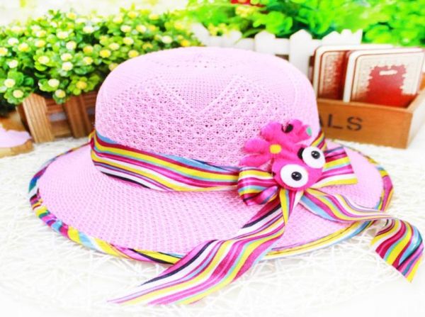 

kids hats coloured ribbon stripe bowknot children straw hat ocs stick act the role ofing infant sun hat summer child beach cap5949106, Yellow