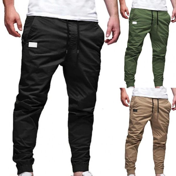 

men's pants fashion sweatpants wear resistant multi pockets comfy deep crotch drawstring trousers training slacks slim 230808, Black