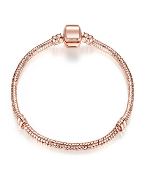 

authentic silver plated chain 18k rose gold 3mm chain bracelet fit pandora silver charms european beads bracelet diy jewelry2475897, Golden;silver