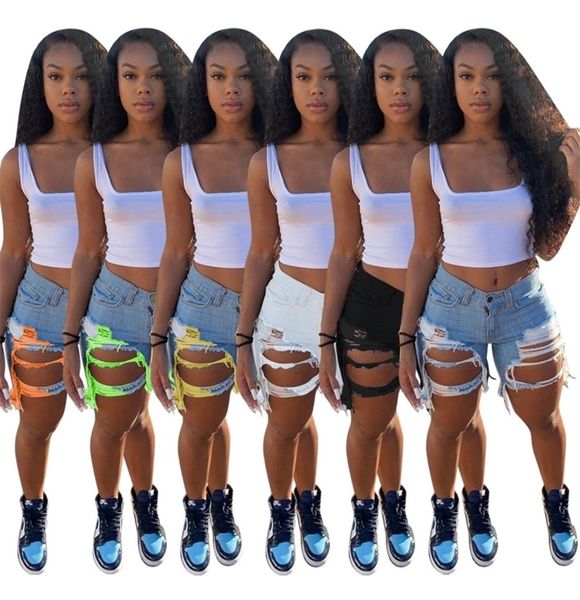 

2020 women summer shorts jeans high waist casual zipper fly pockets jeans high street wear denim shorts fashion pants lj2008182730306, Blue