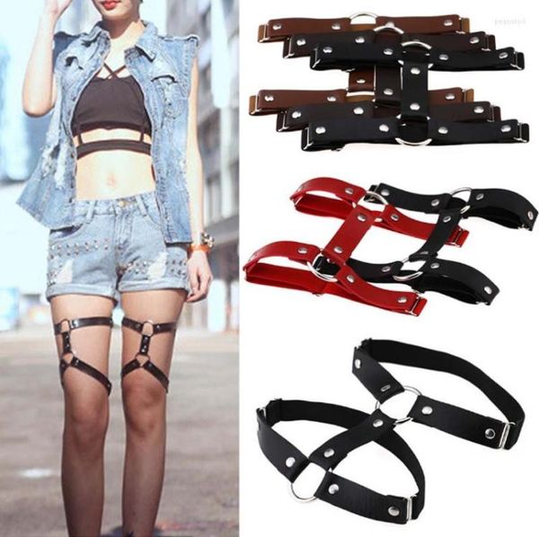 

garters 1 pc fashion women harajuku style adjustable elastic leg garter belt suspenders rivet ring pu leather punk socks7297732, Black;white