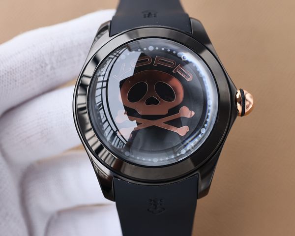 

luxury wristwatches bubble luxury mens watches swiss automatic mechanical stainless steel designer watch skull dial 46mm convex sapphire cry, Slivery;brown