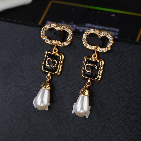 

2023 various simple luxury desinger letter ccity stud long dangle earrings pearl tassel channel crystal wedding party jewelry accessories ax, Golden;silver