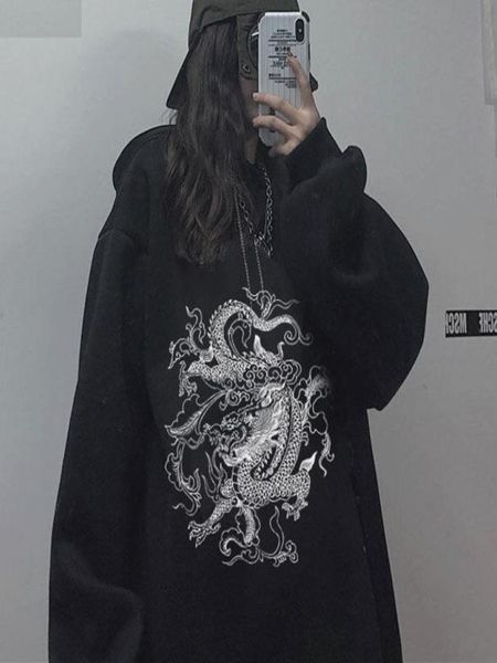 

women sweatshirt hoodie cute hip hop kawaii ullzang harajuku dragon korean funny vintage drop tee print punk clothes6644439, Black