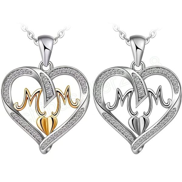 

fashion letter mom heart shape inlaid crystal pendant necklace mother's day gift jewelry, Silver