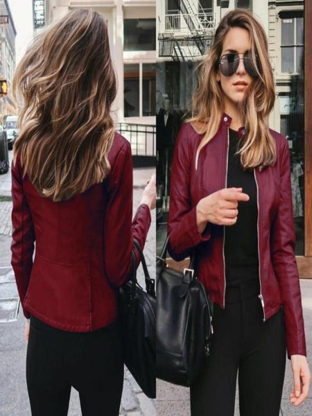 

women039s cool leather jacket womens ladies retro rivet zipper up bomber jacket casual coat outwear pu chaquetas mujer4051000, Black;brown