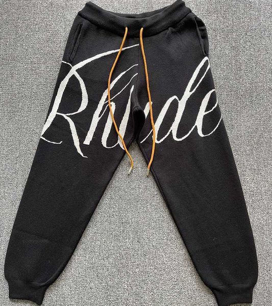 

rhude trousers wool knitting letter men women 1 1 sweatpants, White;black