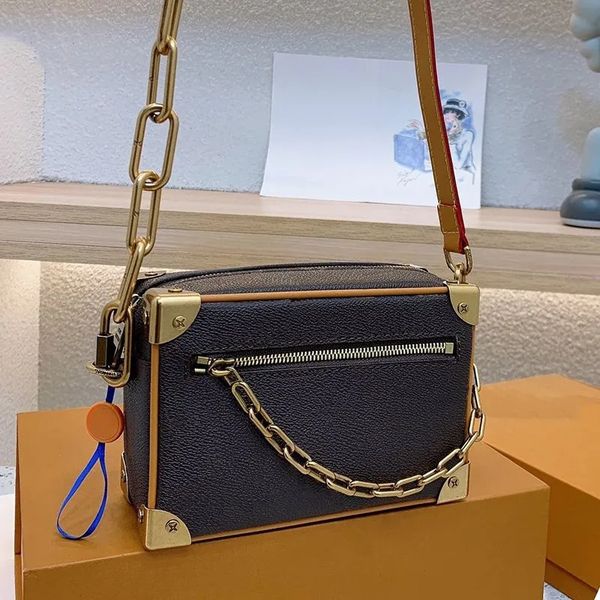 

mini soft trunk bags women men m44735 fashion casual tote chains canvas leather zipper shoulder bag purse crossbody clutch tote embossing me