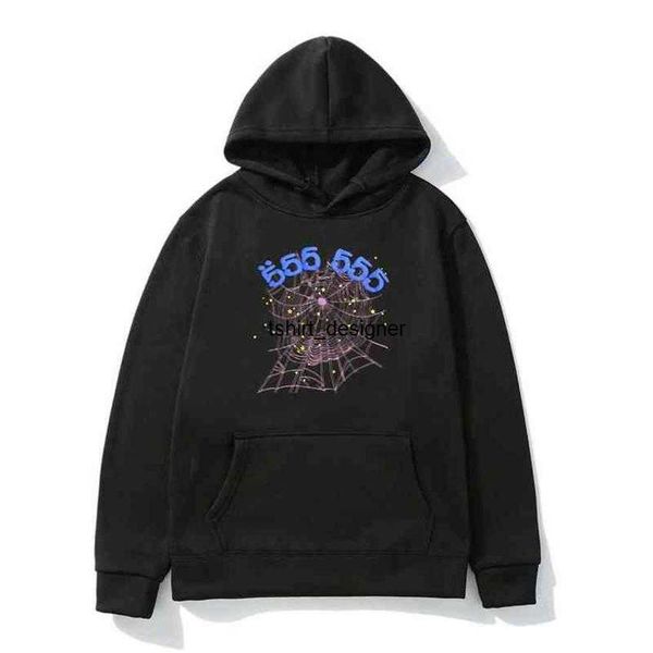

sp5der 555555 young thug fashion creativity 555555 angel number hoodie men women spider web pattern hooded sweatshirt couples kawaii hoodies, Black