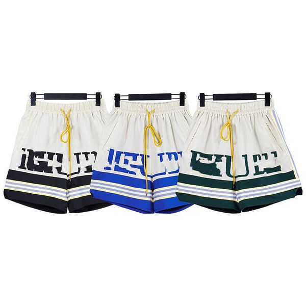 

rhude american fashion brand spring and summer new men's letter embroidered ribbon summer casual loose five-point shorts, White;black