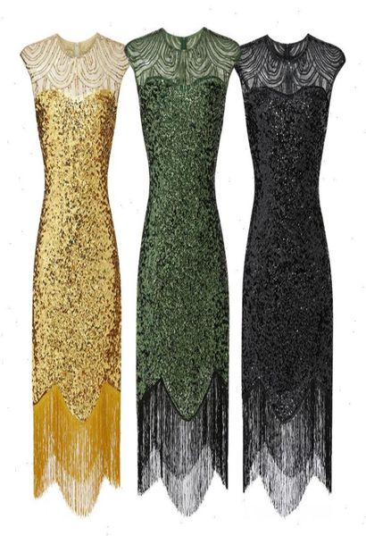 

xxxl color vintage 1920s flapper gatsby dress oneck cap sleeve sequin fringe party midi vestidos verano6024653, Black;gray