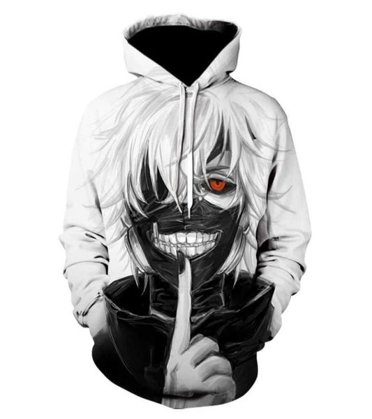 

2021 new selling tokyo ghoul 3d printing hoodies ken kaneki white hoodie japan anime cool sweatshirts jacket q08144026261, Black