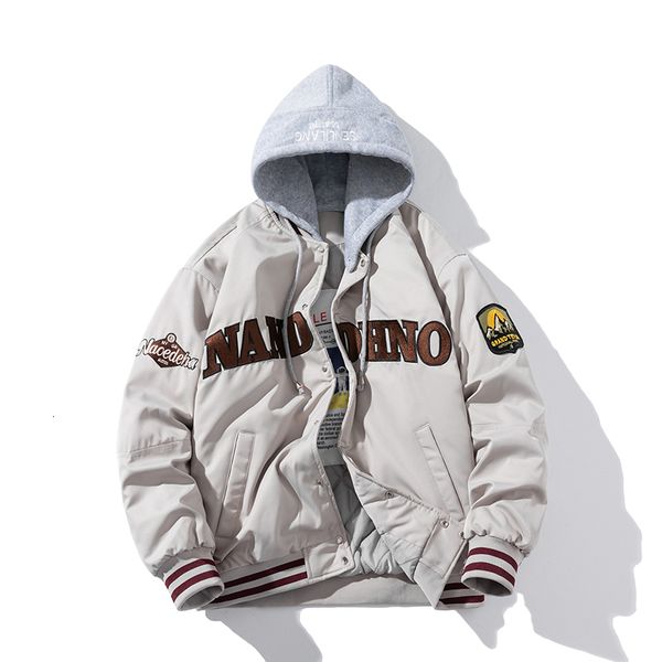 

mens jackets multiletter heavy industry embroidery couple hooded casual loose baseball uniform hip hop cotton padded mens jacket 230808, Black;brown