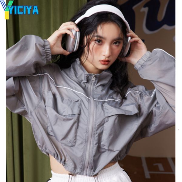 

womens jackets yiciya jacket racing bomber women thin sunscreen varsity cyberpunk windbreak vintage american baseball jacket coat 230808, Black;brown