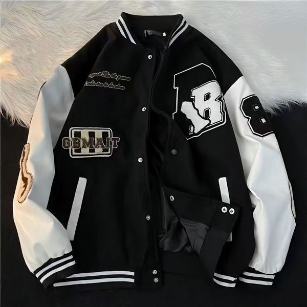 

womens jackets deeptown vintage varsity jacket women oversize korean fashion y2k streetwear baseball harajuku style loose outdoor coat 23080, Black;brown