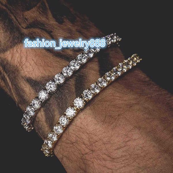 

6mm 5mm 4mm 3mm tennis bracelet cz triple lock hip hop jewelry 1 row luxury men bracelets, Golden;silver