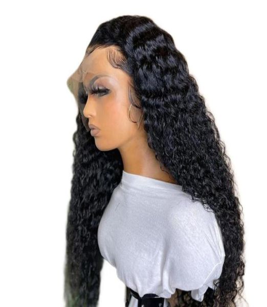 

180density 26inch soft brazilian kinky curly pre plucked side part lace front wig for women with baby hair hairline wig heat diss28780946, Black;brown