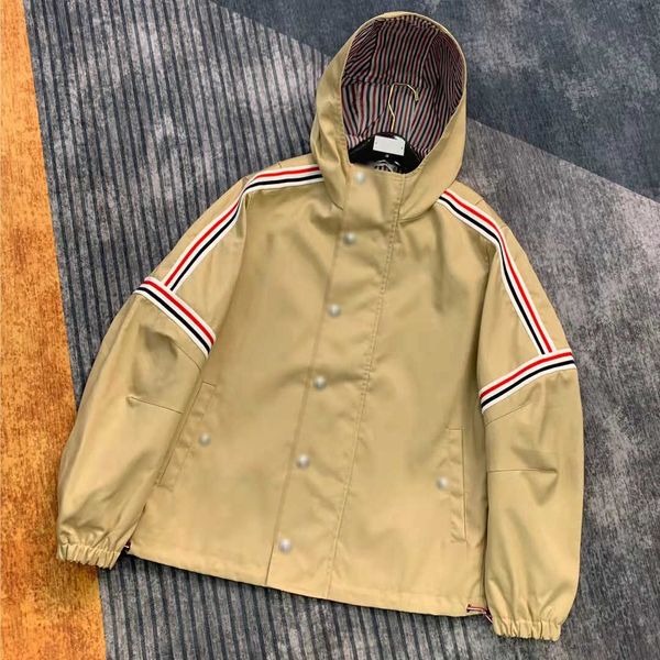 

fashion womens hooded jacket windproof design striped lining windbreak size s- colorful stripe stitching girl cardigan aug06, Black;brown