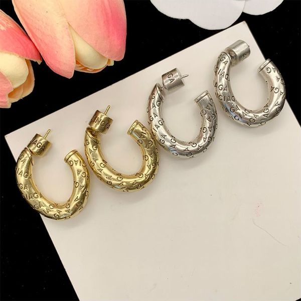 

simple u shaped earrings retro vintage letter cooper eardrops 925 silver trendy designer brass jewelry luxury brand ear studs, Golden