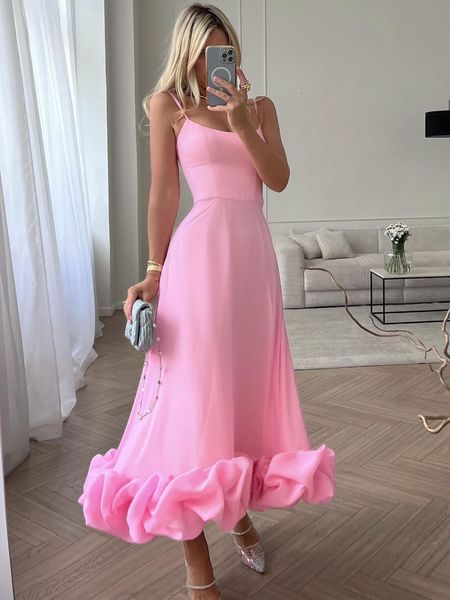 

urban dresses women spaghetti strap a-line ruffles pink evening dresses elegant sweet sleeveless backless zip-up green party prom dress 2308, White;black