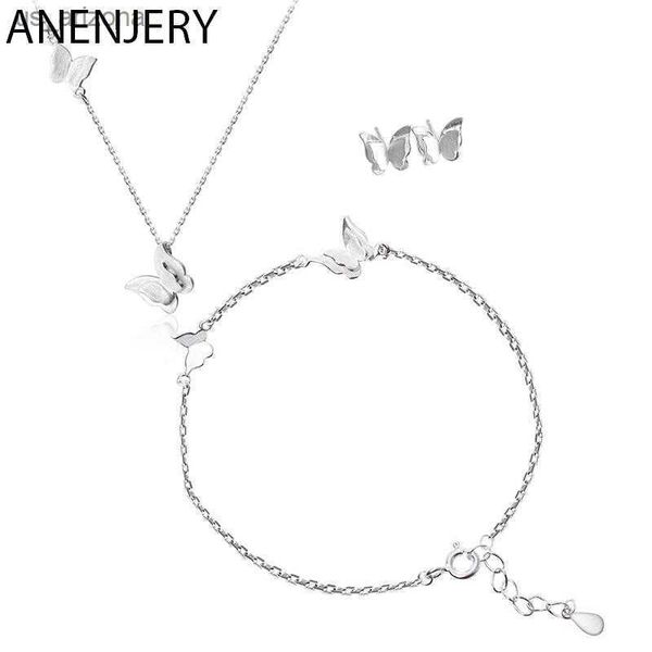 

anenjery silver color butterfly jewelry set fashion link chain necklace bracelet earrings sets for women wedding party l230620