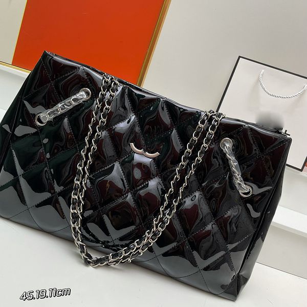 

fashion womens shoulder bag large shopping bag patent leather diamond check silver hardware metal c buckle luxury handbags matelasse chain c
