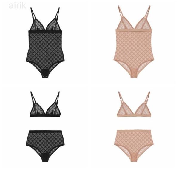 

vintage letters tulle bodysuit corset lace embroidered bra briefs set thin breathable womens bodysuits underwear see through 4462625, Black;white