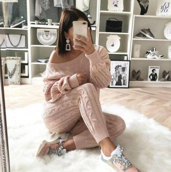 

wholewomen039s two piece outfits sweaters winter long sleeve sweatshirt slim solid knitted jumpers sweter set1362260, Gray