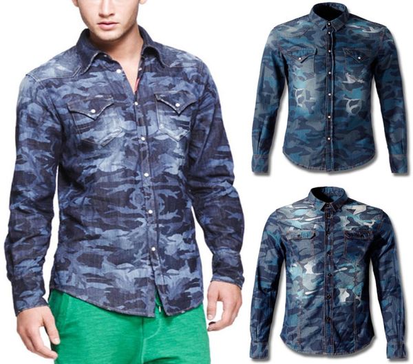 

mens camo denim shirt with pocket famous design longsleeve casual wear camouflage shirt homme fashion show5134319, White;black