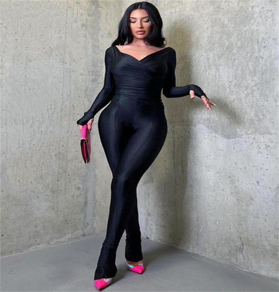 

women039s two piece pants inwoman summer 2 set women outfits 2022 long sleeve crop bodycon black party matching sets f1466051, White