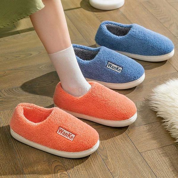 

slippers 2022 winter cotton shoes home indoor ladies furry slippers keep warm plush anti-slip thick-bottomed soft wool girl fur slides, Black