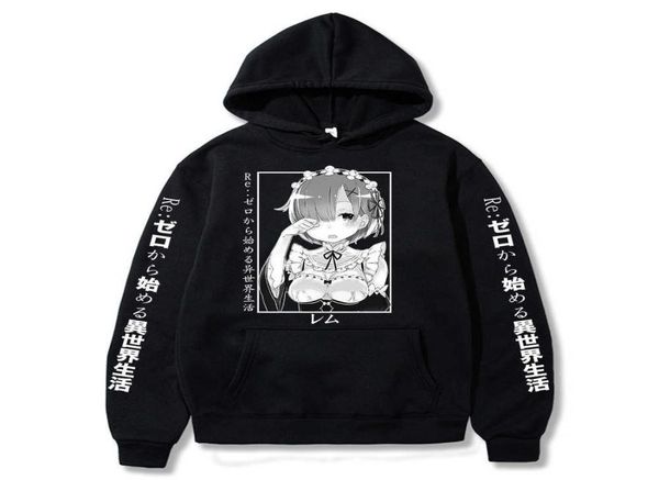 

re zero hoodie hooded pullover anime starting life in another world rem and ram japanese anime long sleeve sweatshirts hoodies x061769846, Black