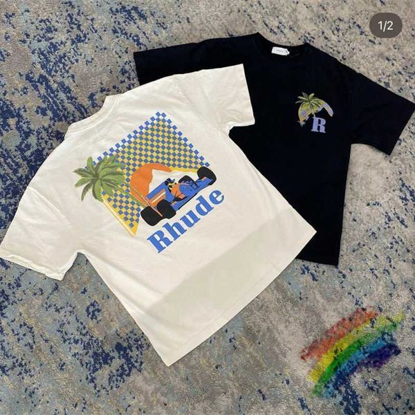 

2023ss rhude moonlight tropics t-shirt men women 1 1 oversized t shirts rh car pattern print tee, White;black