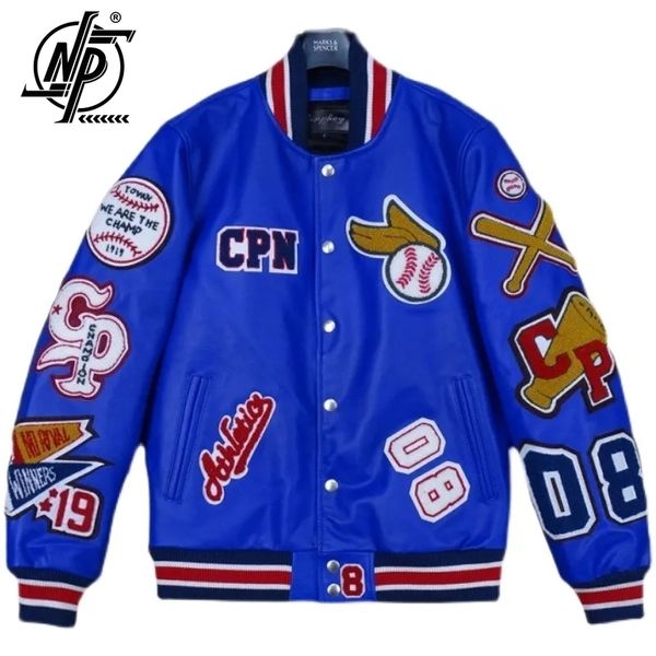 

mens jackets genuine cowhide 100% leather jacket men motorcycler badge flocking embroidery loose biker pu baseball racing coat 230809, Black;brown