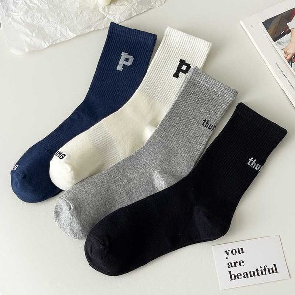 

socks men's mid length socks spring and summer internet red same letter p for wearing sports long sleeves ins trendy socks street baske, Black;white