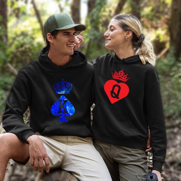 

mens hoodies sweatshirts king queen print hooded for men and women spring autumn trend couple matching long sleeve oversized 230808, Black