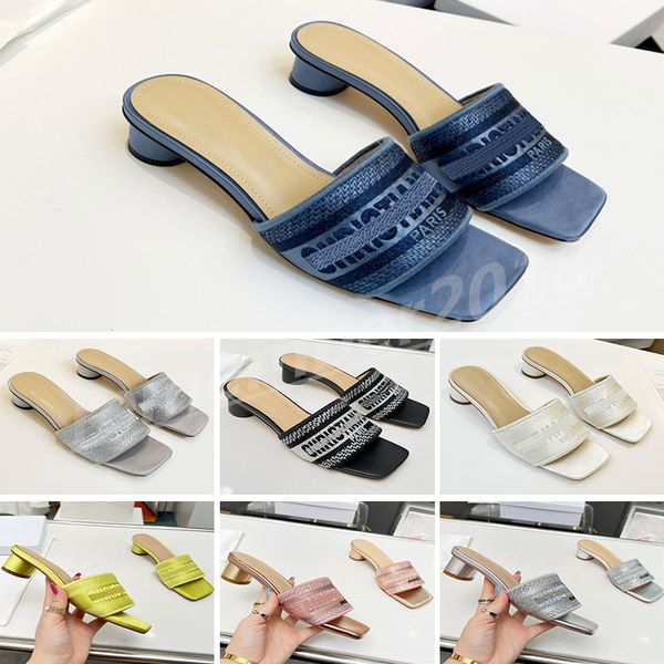 

2023 paris women's luxury designer sandals and slippers fashion summer girls beach women's mid heels embroidered shoes 35-43 h10