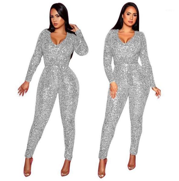 

women039s jumpsuits rompers fashion long sleeve solid color include belt sequins nightclub high womens clothing160093299593941, Black;white