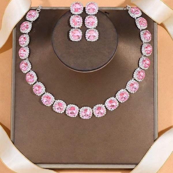 

wedding jewelry sets stonefans round wedding neckalce earrings set for women bridal accessories pink crystal indian jewelry set birthday 230, Slivery;golden