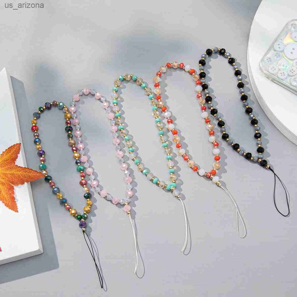 

trendy crystal gold color round beads mobile phone chain lanyard telephone cellphone charm strap hanging cord jewelry wholesale l230620, Silver