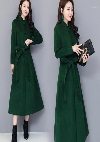 

2020 winter new cashmere jacket was thin standing collar super long woolen solid color coat women over fashion woolen coat19579538, Black