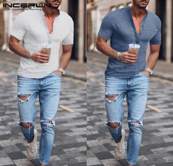 

summer fashion men shirt cotton henley collar streetwear 2020 short sleeve slim fit social business shirt men camisa 5xl9426513, White;black