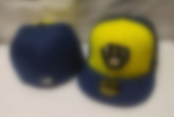 

milwaukeebrewers fitted caps hip hop size hats baseball caps flat peak for men women full closed h5-8.9, Blue;gray