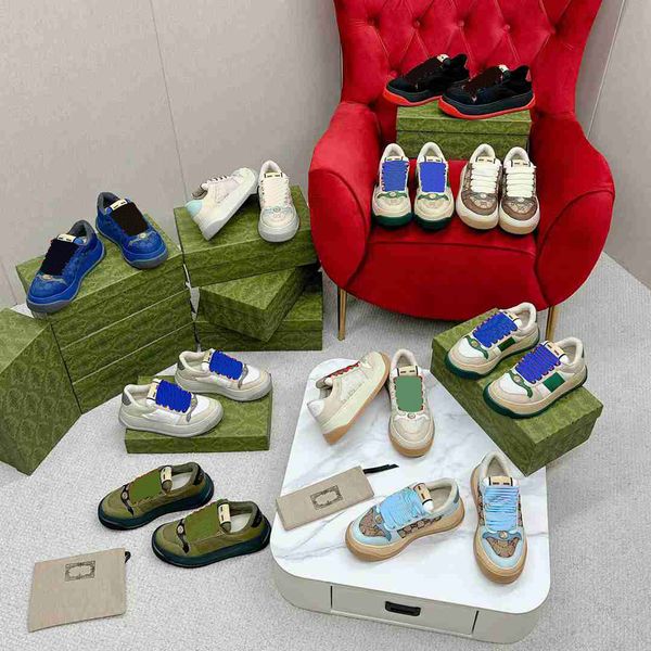 

screener sneaker luxury designer dirty shoes women vintage platform sports shoes leather mesh decoration men's luxury sports lace box s, Black