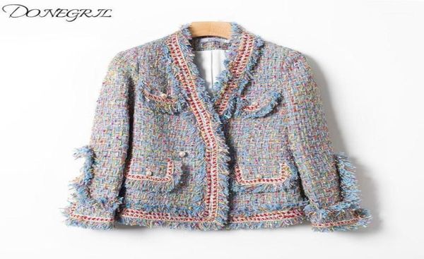 

2020 autumn tweed jacket women vneck tweed coat pearl buttons slim elegant women jackets casaco feminine 6782225, Black;brown