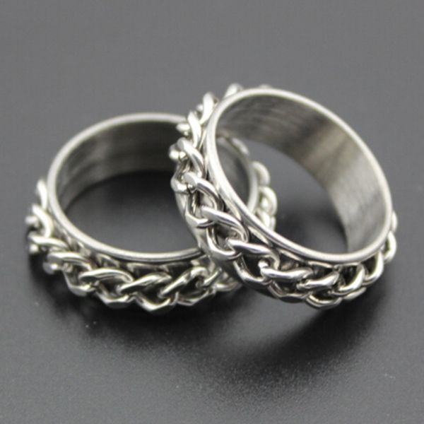 

men's rings 8mm width stainless steel rotatable finger rings ing, Silver