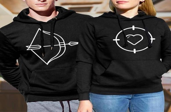 

parcher hoodies his and hers pullover love arrow couple matching sweatshirt fashion clothing graphic arrow heart jumper gift 157775, Black